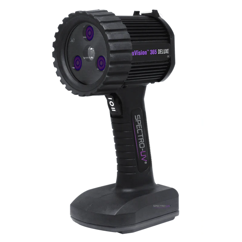 Kit de lámpara de luz negra ultravioleta (UV-A) uVision 365 LED de 365 nm con batería de iones de litio en el mango (también disponible en voltajes extranjeros)