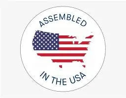 a picture of the united states flag shaped in the united states with a circle around the words assembled in the usa