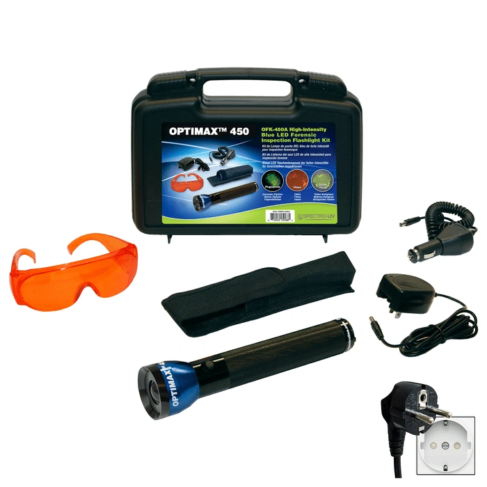 OptiMax Blue Light LED Forensic Alternate Light Source ALS Inspection Kit Also available in foreign voltages