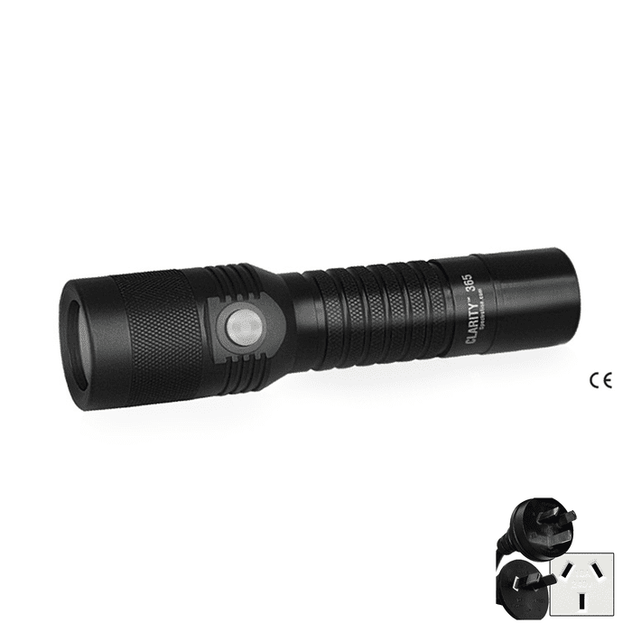 Clarity 365 LED 365nm UV-A Flashlight Kit with Lithium Ion Battery (Also available in foreign voltages) (SPN-CLR365-HC)