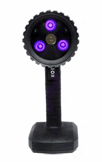 Animated gif showing multiple views of the UV-A handheld blacklight inspection lamp for NDT / NDE, Forensics, specialty UV applications UVision UV-365ZHC from Spectro-UV LED UV-A Lamp